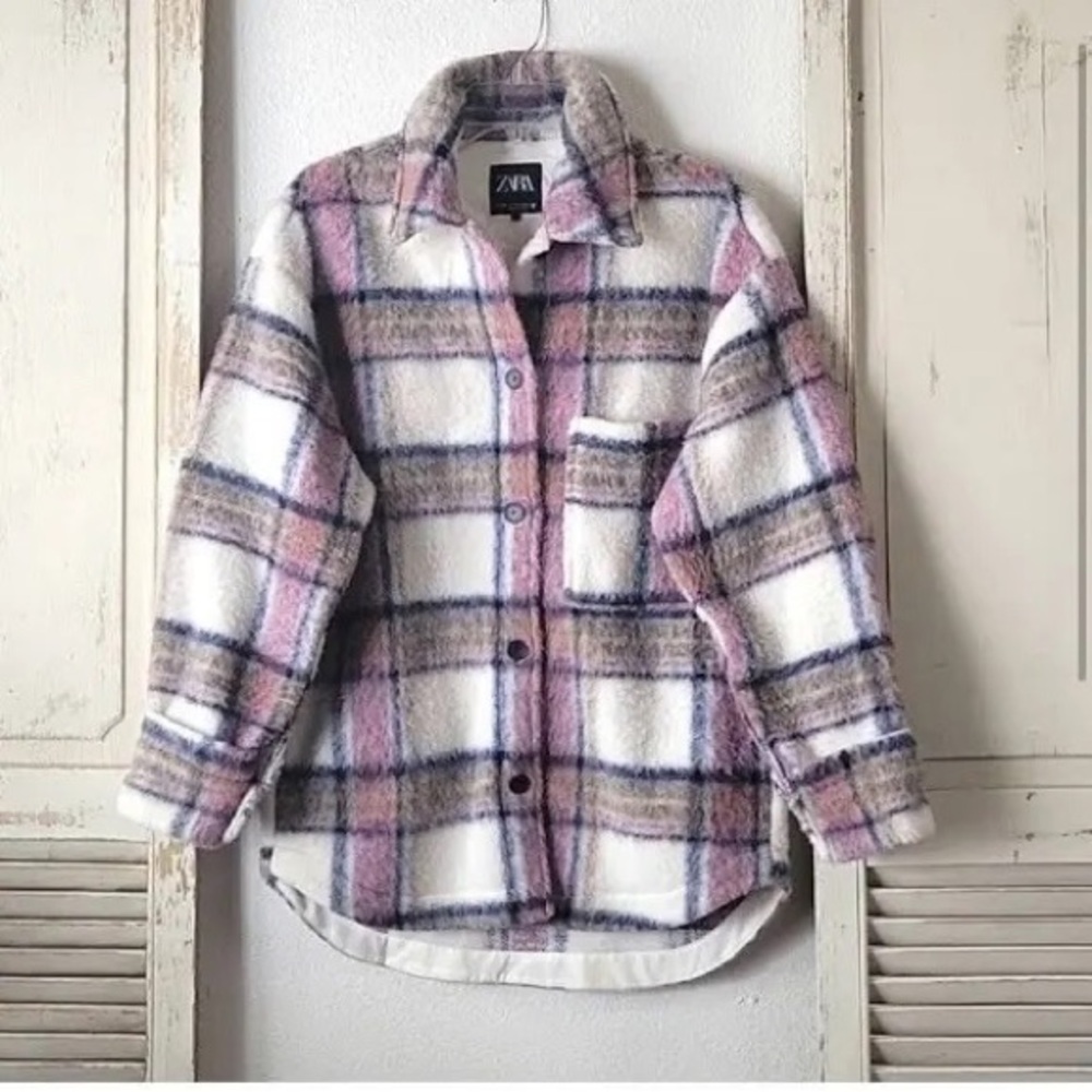 Zara Pink and White Teddy Jacket Cozy and Stylish